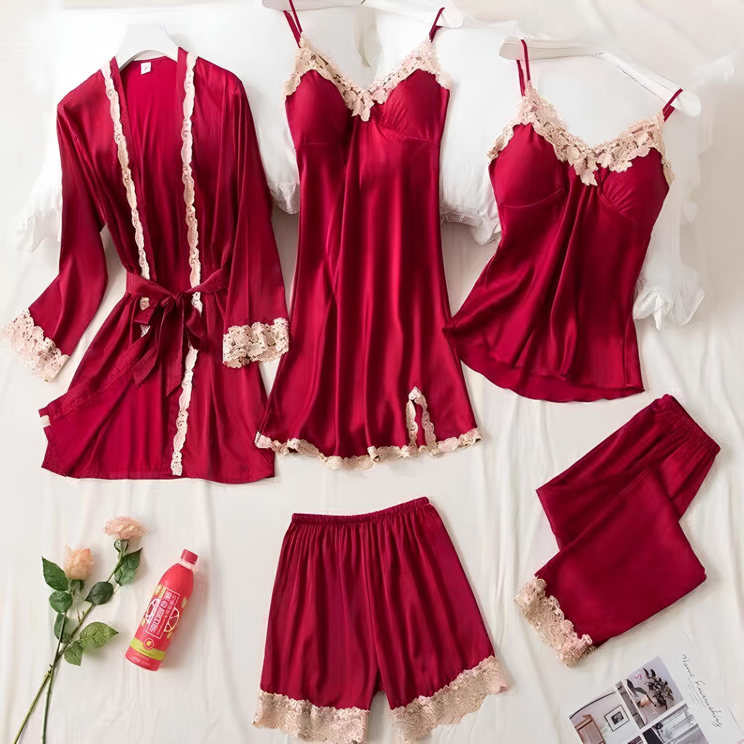 Nocturne Luxe Satin Nightdress Set (5 Pieces)