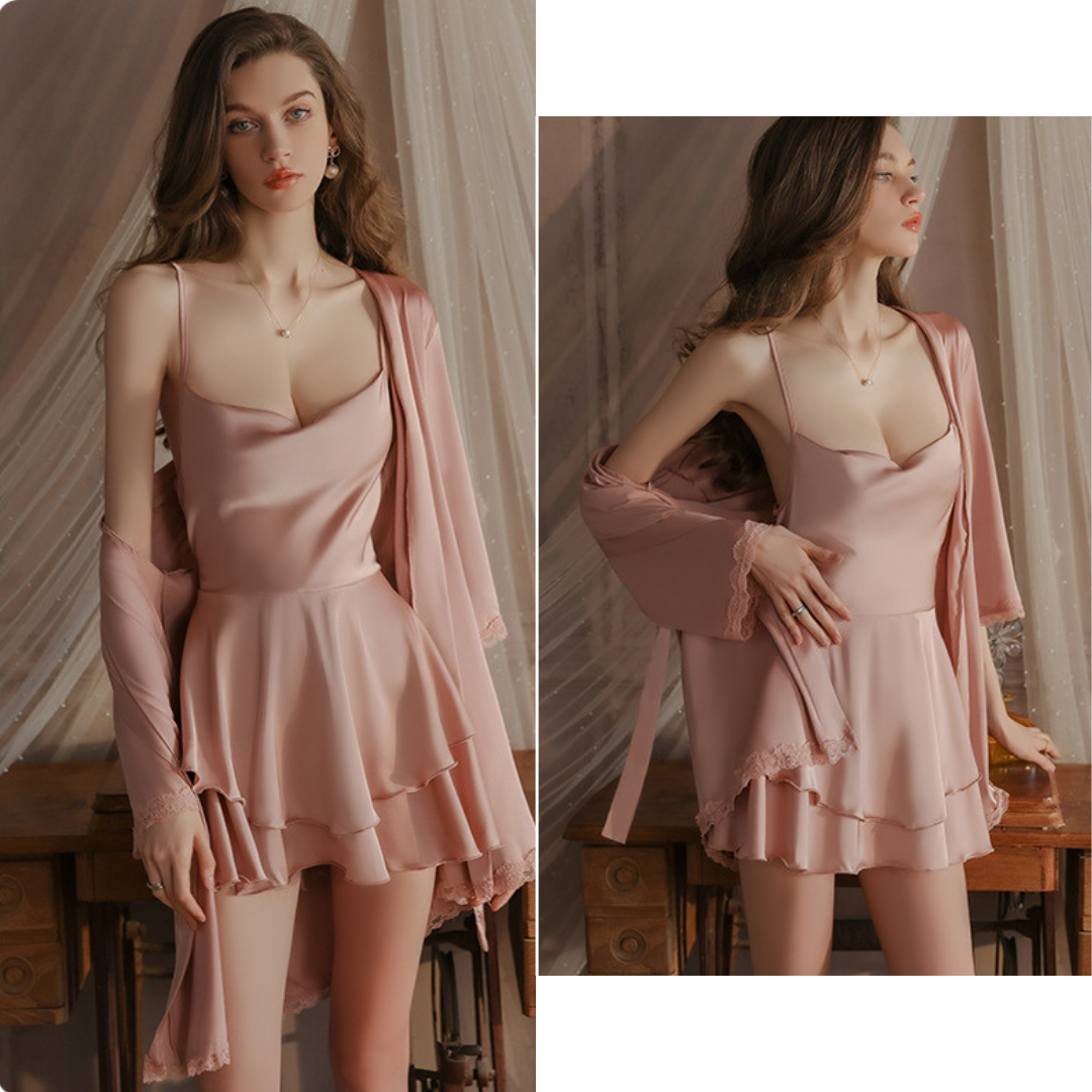 Coquette Noire Satin Nightdress Set