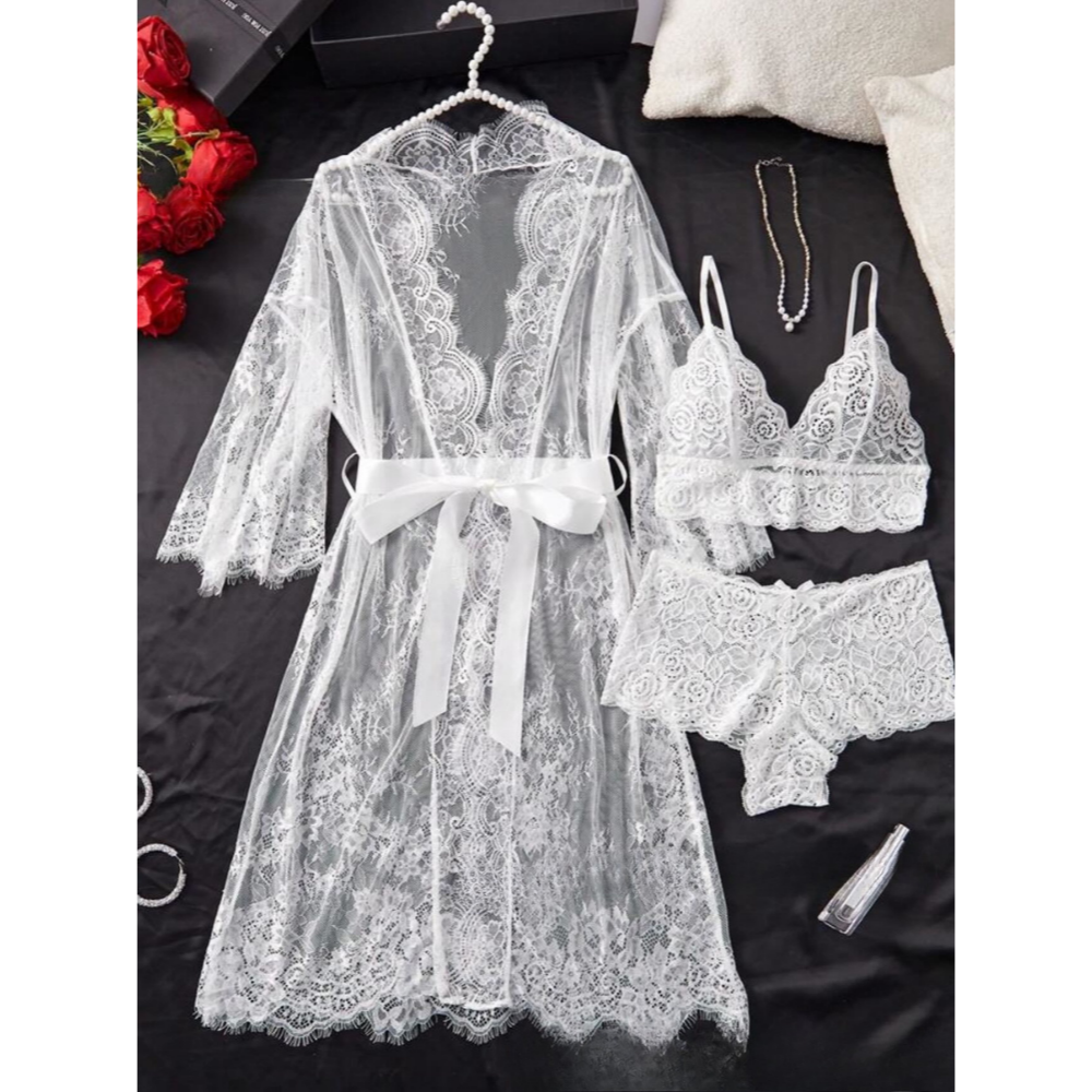 Auréa Sheer Lace 4-Piece Robe Set