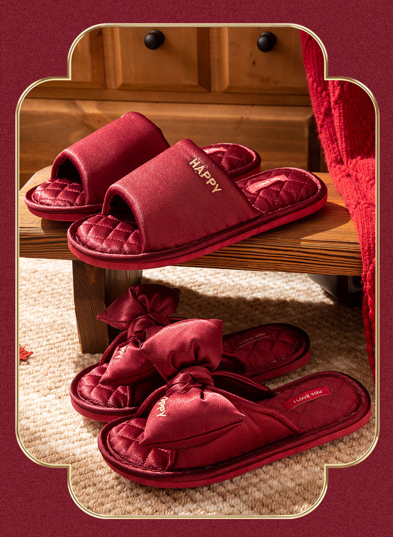 Satin Love Couple Slippers
