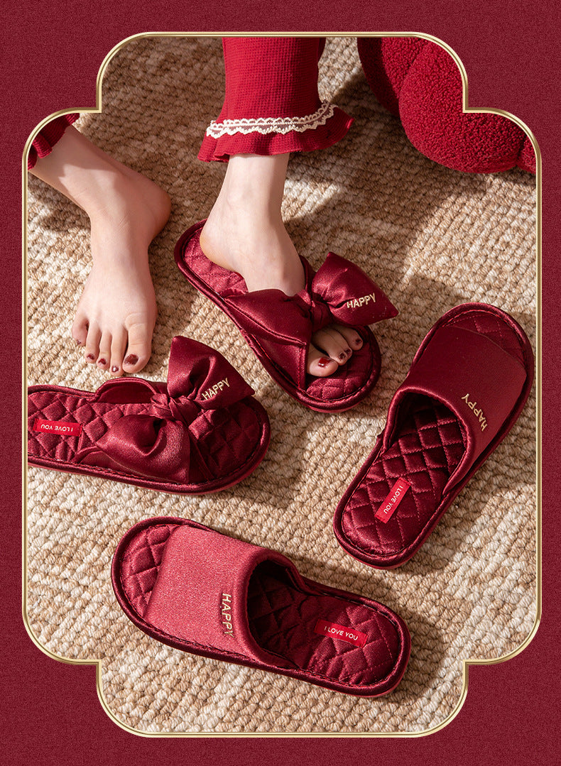 Satin Love Couple Slippers