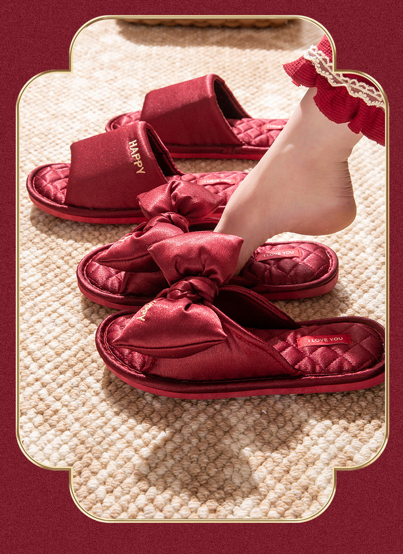 Satin Love Couple Slippers