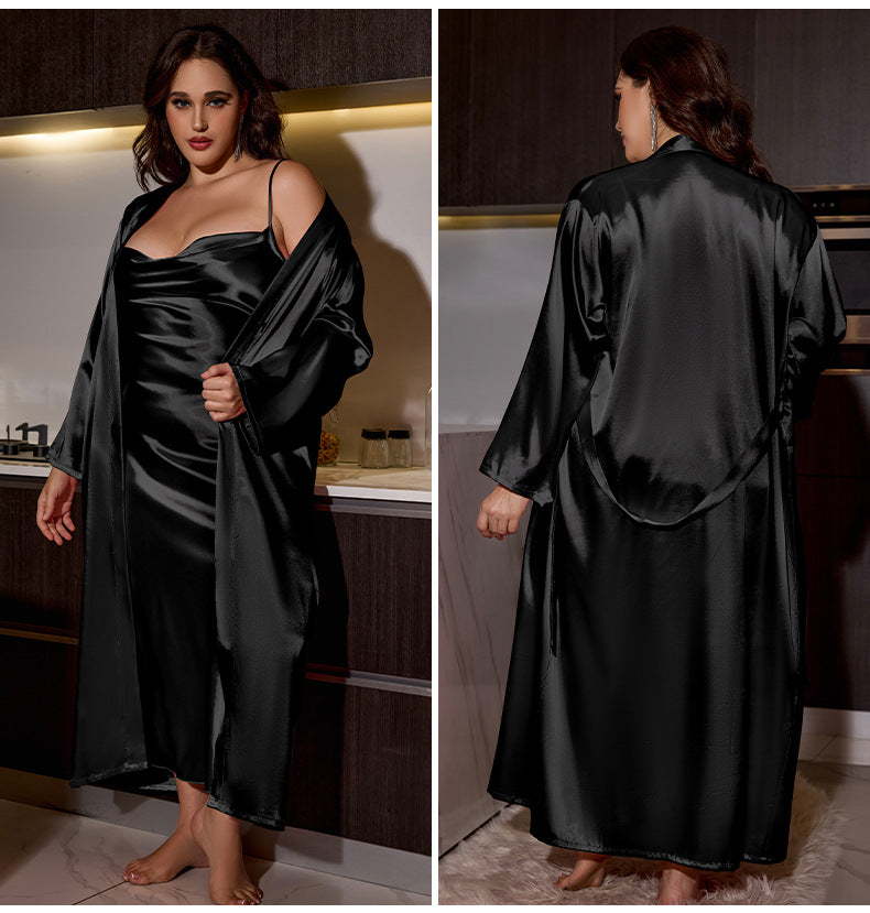 Liora Mist Satin Nightdress & Robe Set -  Plus Size