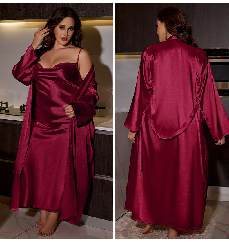Liora Mist Satin Nightdress & Robe Set -  Plus Size