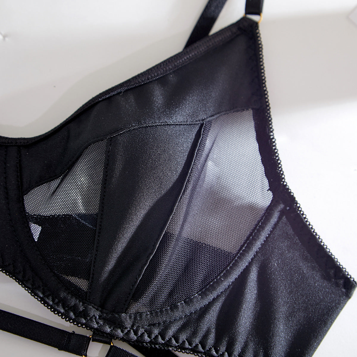 Noir Éclipse Strappy Garter Lingerie Set