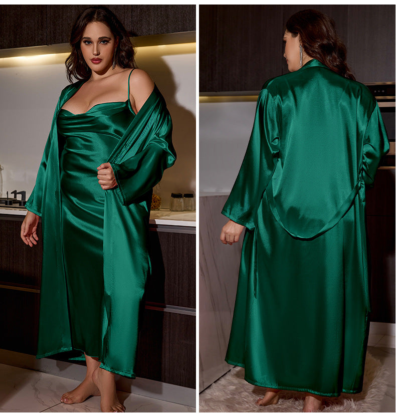 Liora Mist Satin Nightdress & Robe Set -  Plus Size