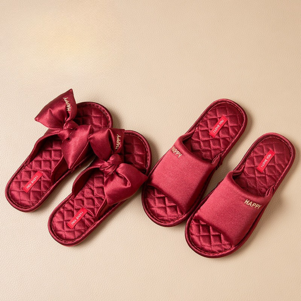 Satin Love Couple Slippers