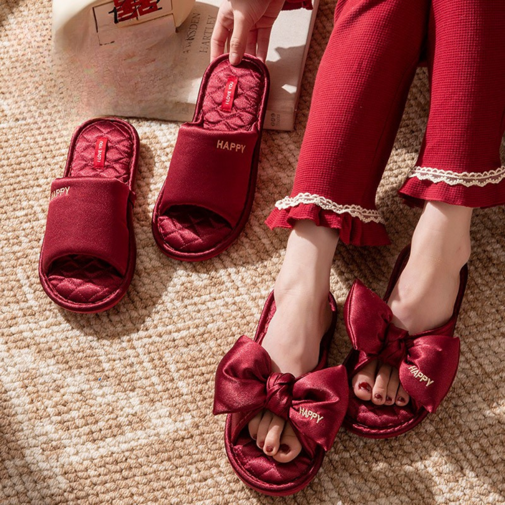 Satin Love Couple Slippers
