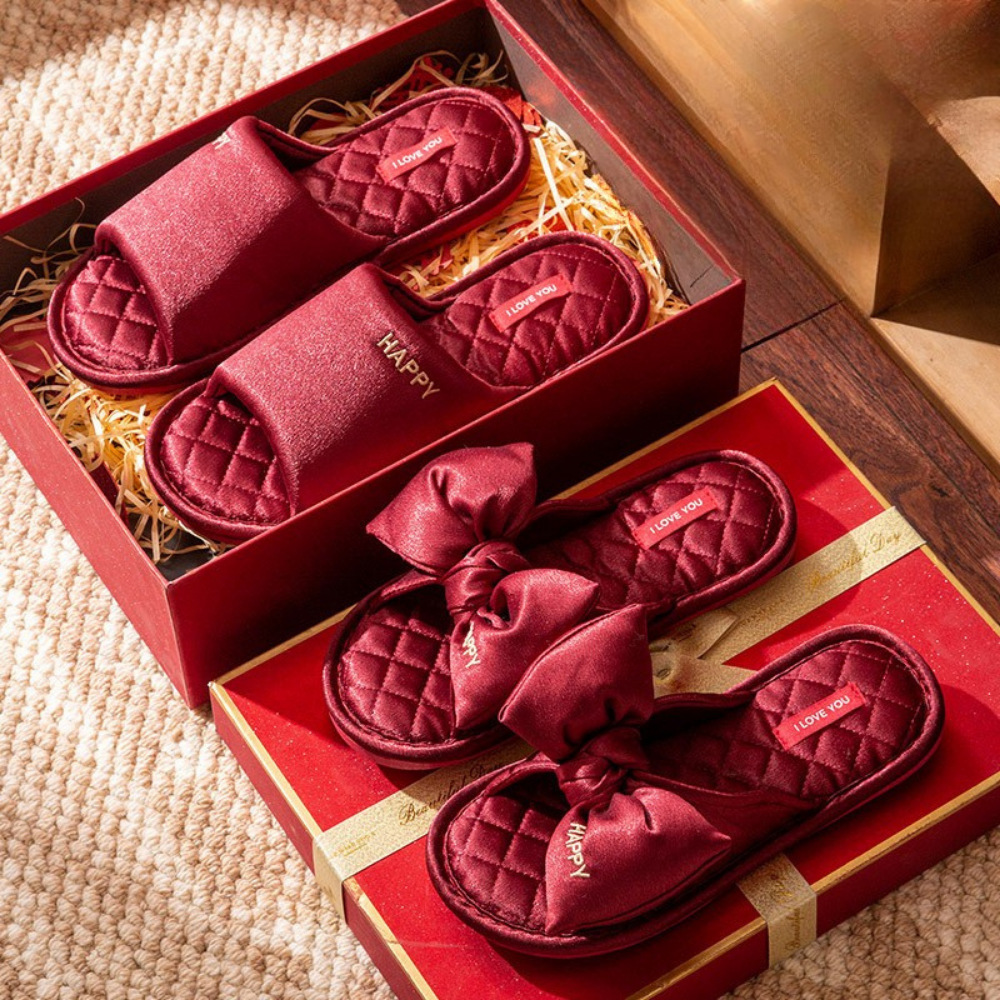 Satin Love Couple Slippers