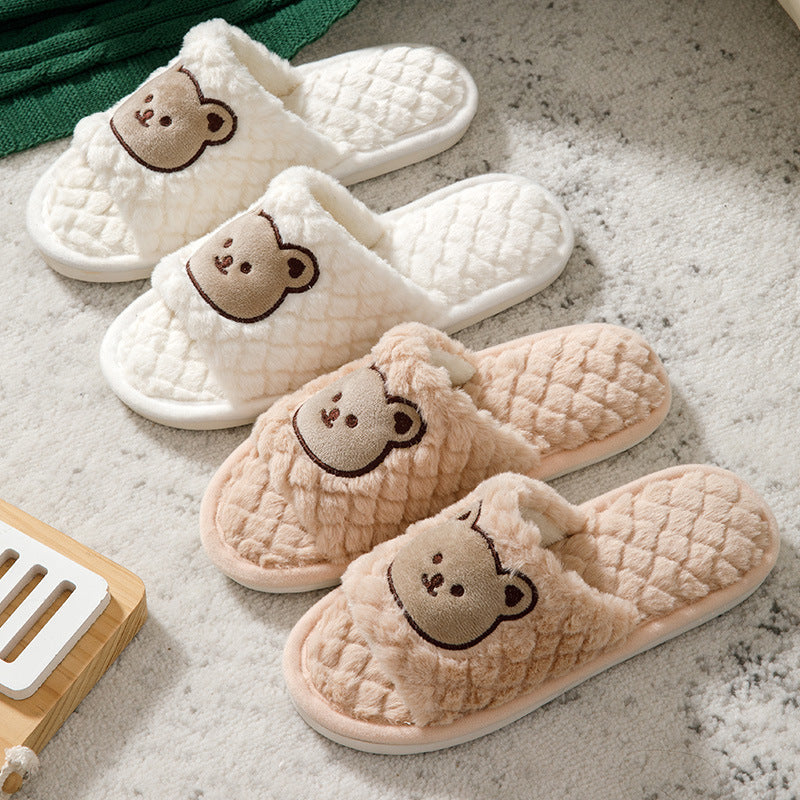 Fluffy Bear Unisex Plush Home Slippers
