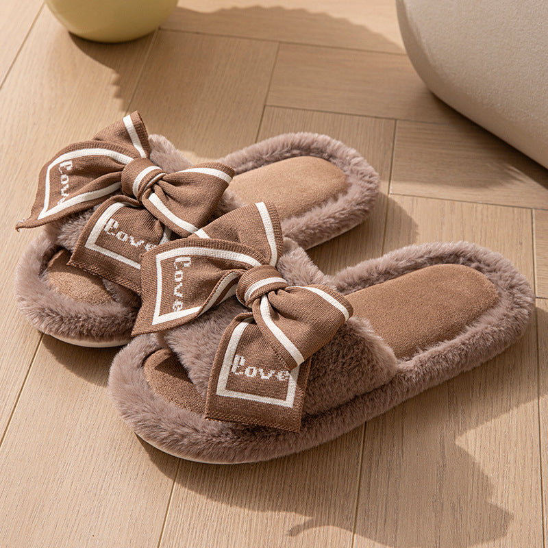 Love Bow Plush Home Slippers