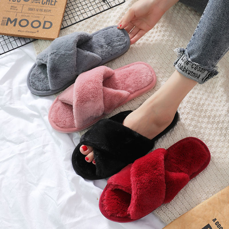 Soft Cross Plush Home Slippers