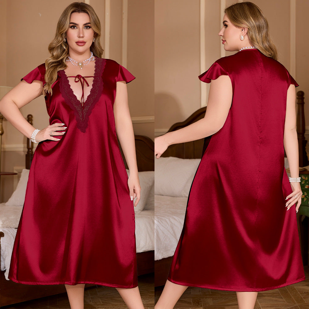 Vera Mocha Satin Nightdress -  Plus Size