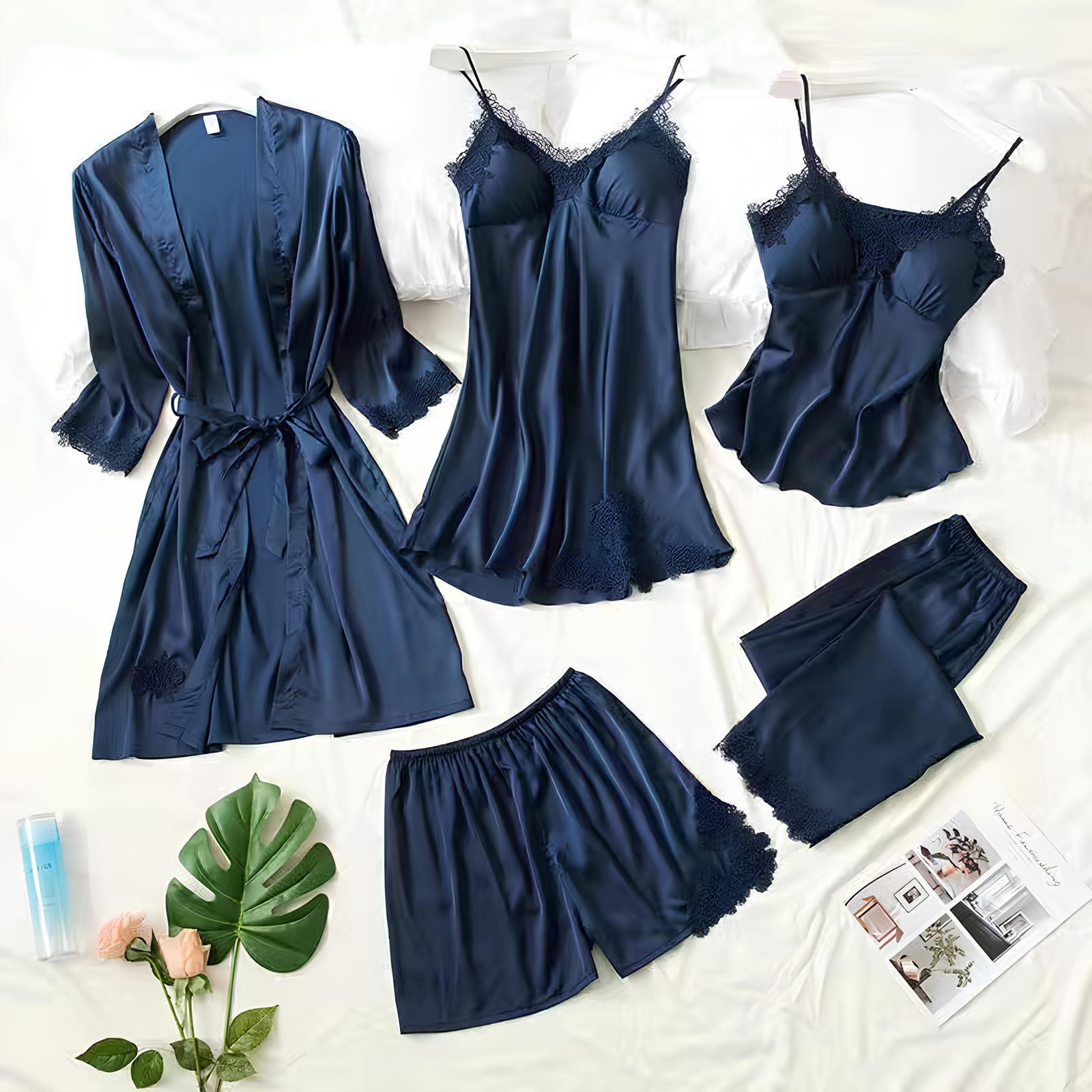Silken Harmony Satin Nightdress Set (5 Pieces)