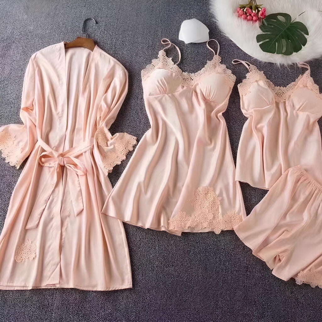 Silken Harmony Satin Nightdress Set (5 Pieces)