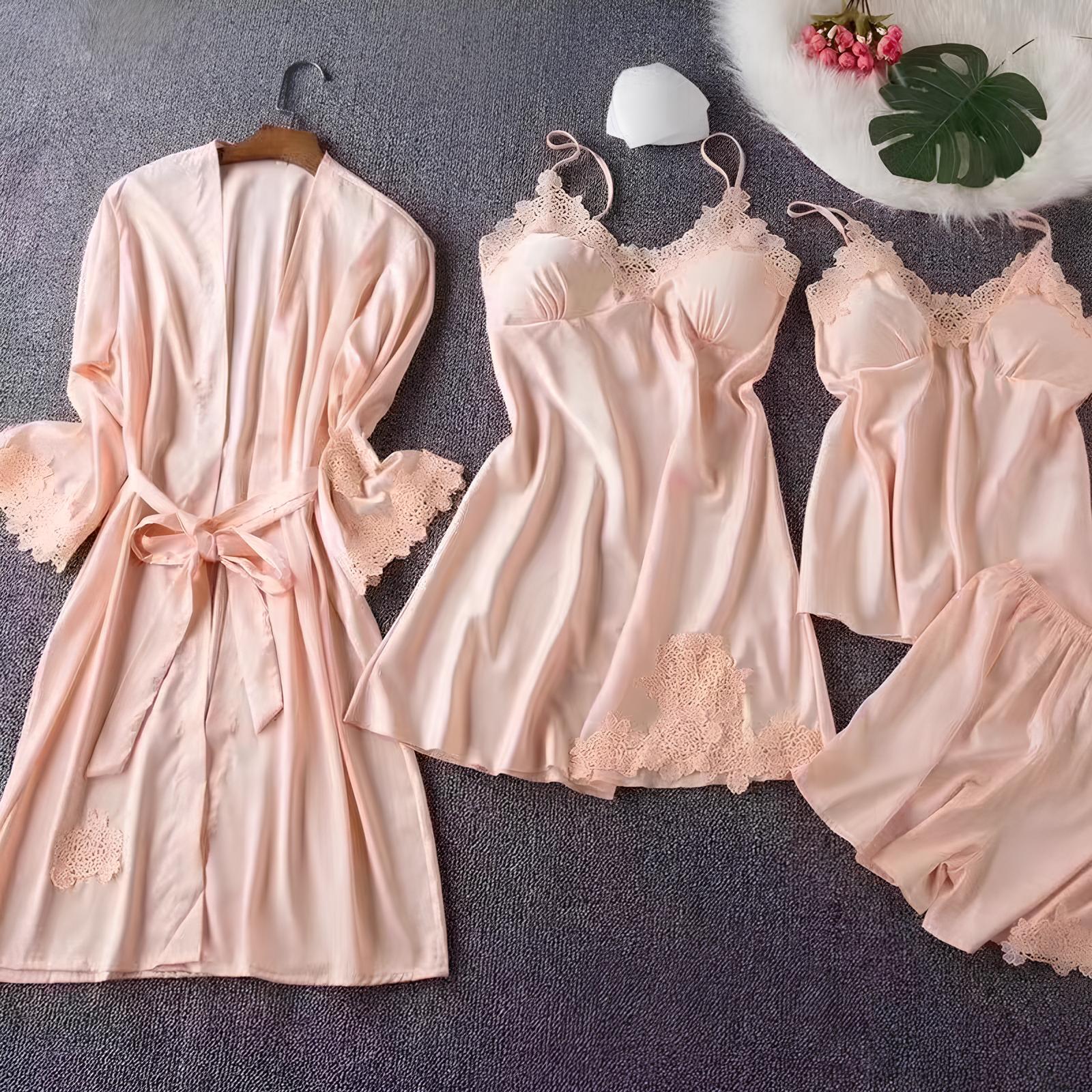 Silken Harmony Satin Nightdress Set (5 Pieces)