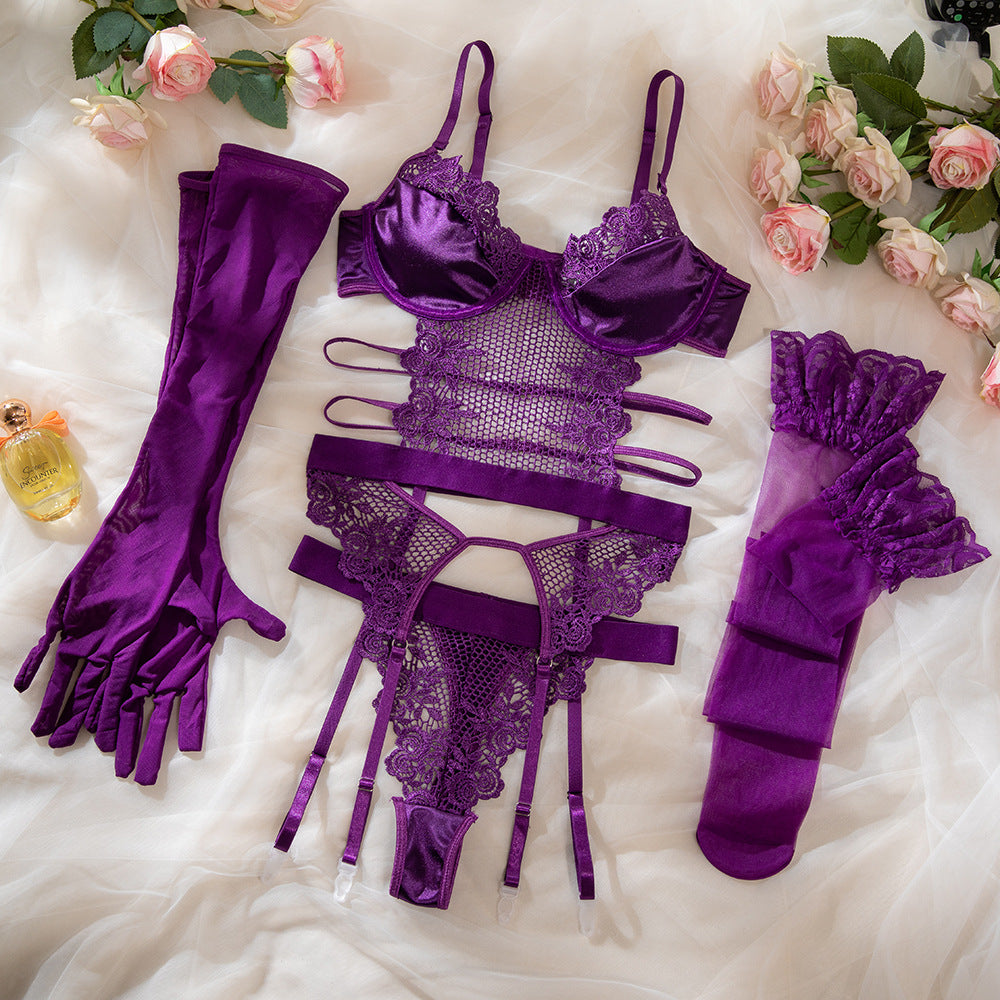 Purple Temptation Garter Lingerie Set