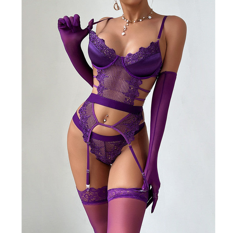 Purple Temptation Garter Lingerie Set