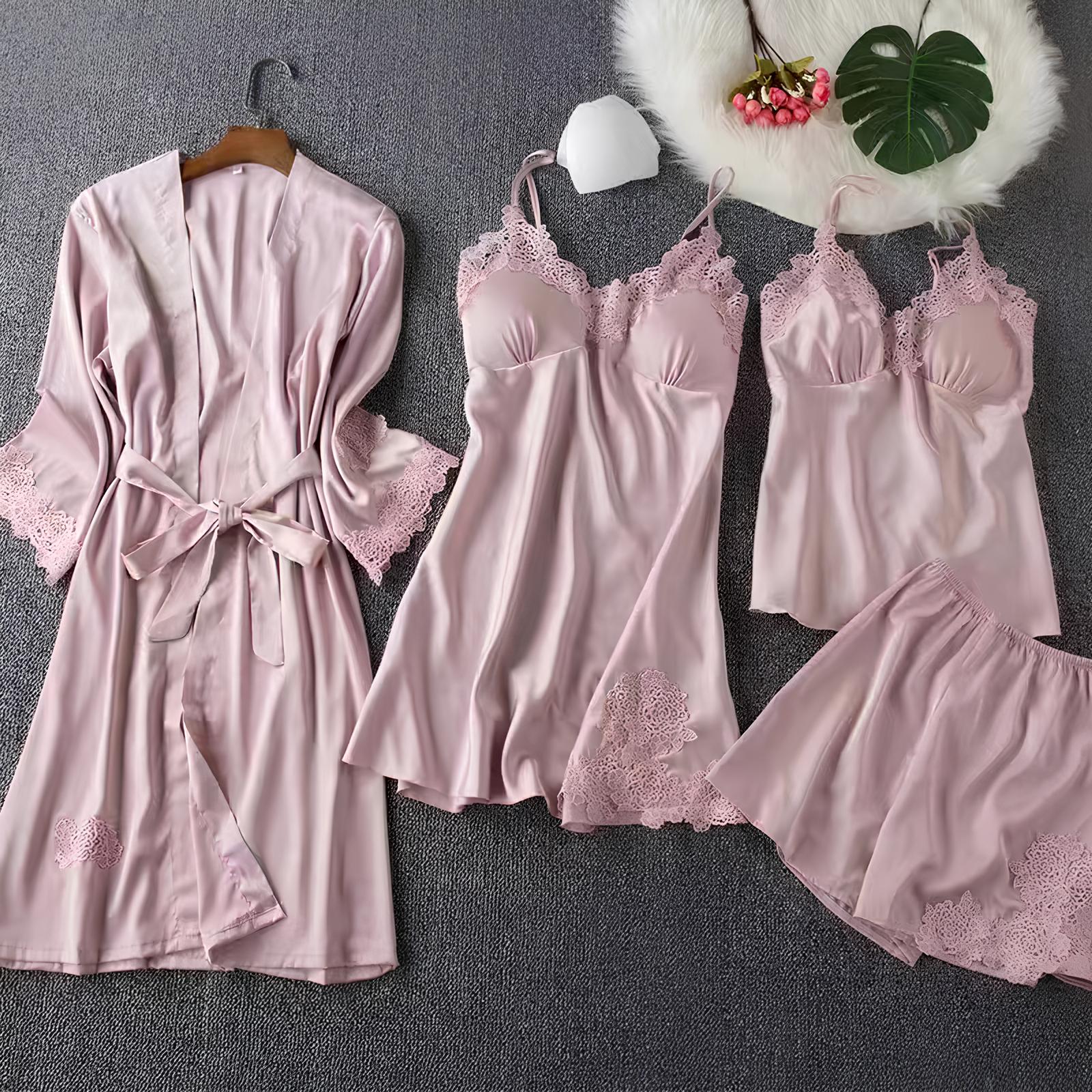 Silken Harmony Satin Nightdress Set (5 Pieces)