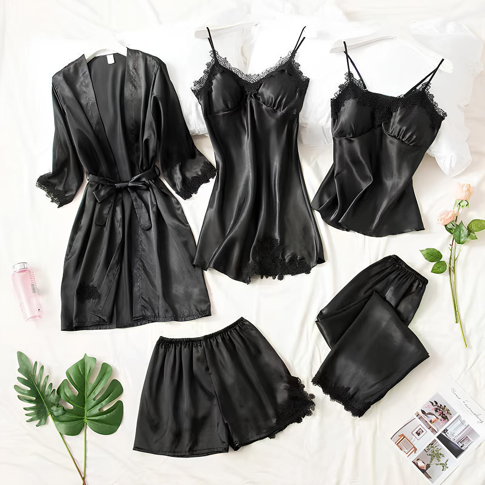 Silken Harmony Satin Nightdress Set (5 Pieces)